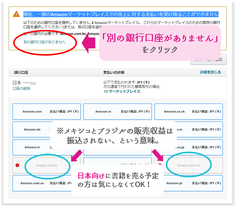 現在、一部のAmazonマーケットプレイスでの売上に対する支払いを受け取ることができません